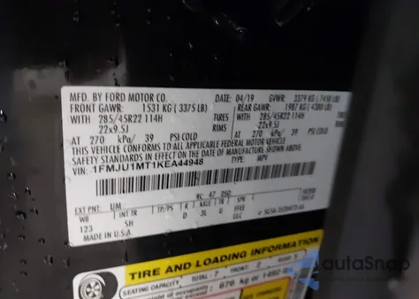 2019 Ford Expedition Platinum z USA, uszkodzony, nr VIN 1FMJU1MT1KEA44948